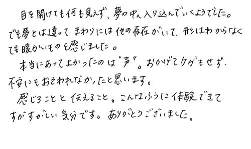 20代　女性　会社員　知人から知った。人の温かさが感じられると薦めたい。